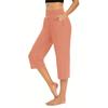 Women  Elastic High Waist 3/4 Pant Casual Active  Fit Wide Capris Leg Pants Trousers With Pockets