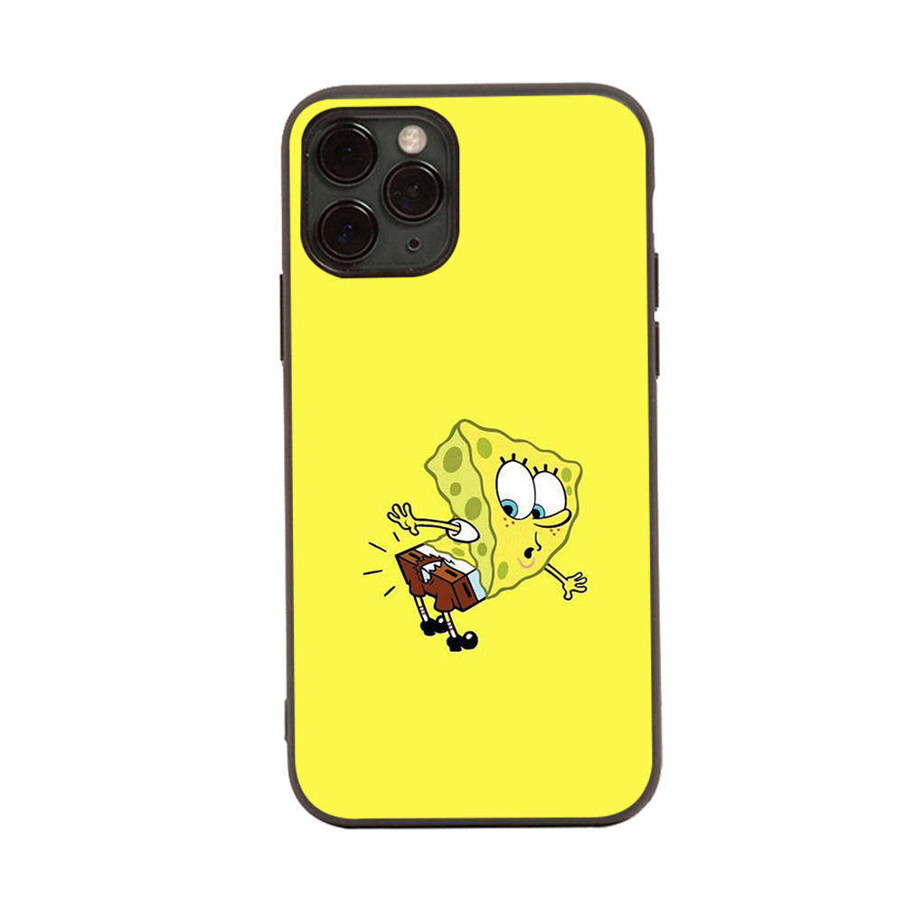 PB7 Little Cute Spongebob Black Sofe Case for iPhone 16 15 Plus 14 13 Pro 8 SE XR XS Max P30 Nova 5T Y5P Y6 Y7 Y8P Y9 Realme C30 C33 C31 VIVO Y36 V27