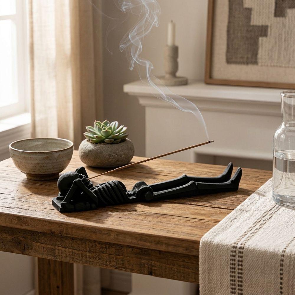 3D Printed Lying Skeleton Incense Burner Lazy Skeleton Skull Incense Stick Holder Halloween
