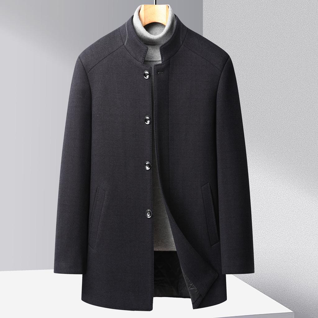 Autumn and Winter New Men's Gold Mink Coat Trench Coat Men's Medium and Long Stand-up Collar Plaid Cotton Thickened Men's Coat Coat