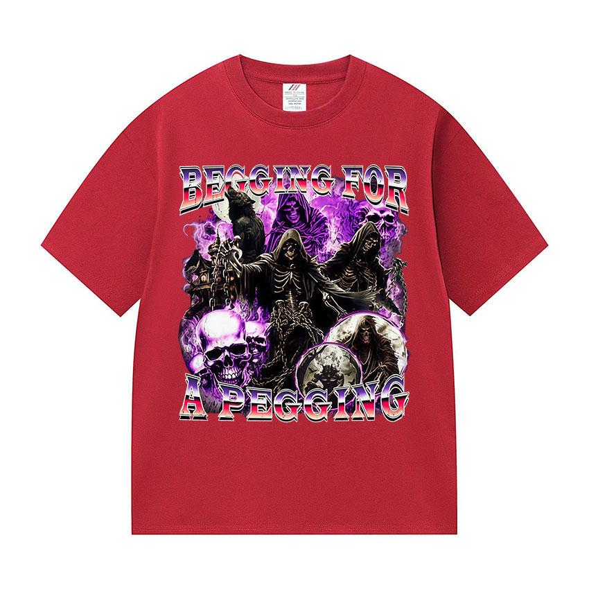 ПРОСЯЩИЙ ПЕГГИНГ Забавная футболка со скелетом Мужская винтажная готическая футболка с коротким рукавом Повседневные хлопковые топы Футболка Уличная одежда