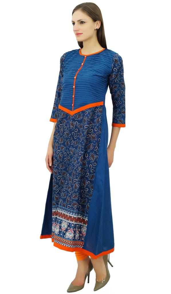 Bimba Women's Cotton Kurta Designer A-Line Kurti 3 4 Sleeve Formal Casual Tunic Custom Stitch