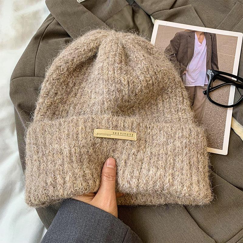 Internet celebrity big head circumference autumn and winter wool hat women's warm ear protection knitted hat showing face small mohair pile hat tide