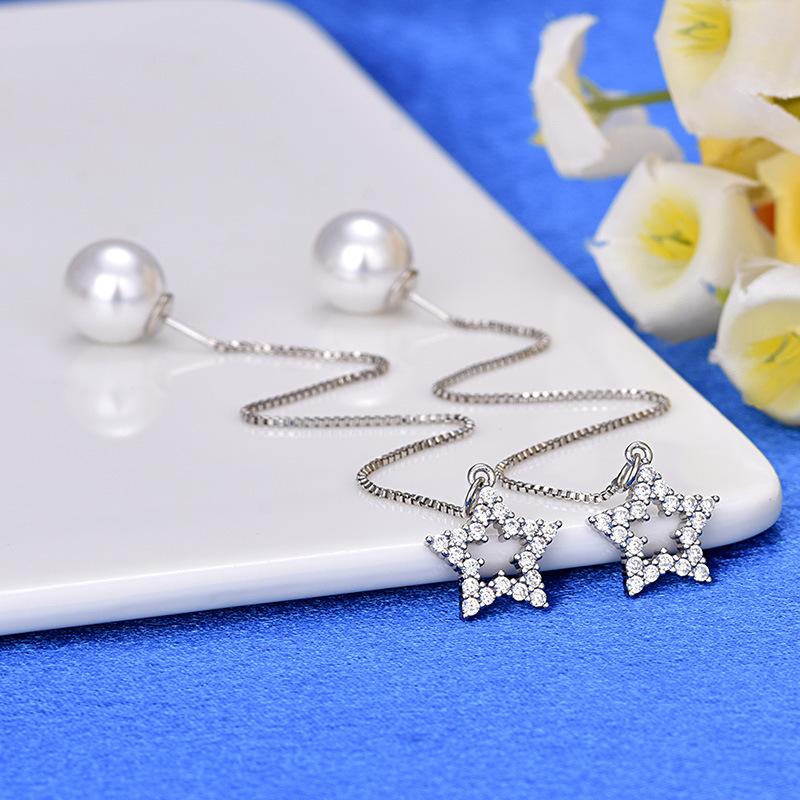 Новые серьги Star Pearl Ear Lines High-end Temperature Style с микровставками из циркона