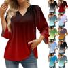 Women's Summer Casual 3/4 Sleeve T-Shirt Printed V Neck Pullover Top