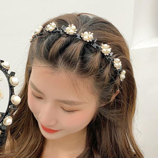 Chic Faux Pearl Fine Workmanship Durable Non-slip Small Clips Headband for School Headband