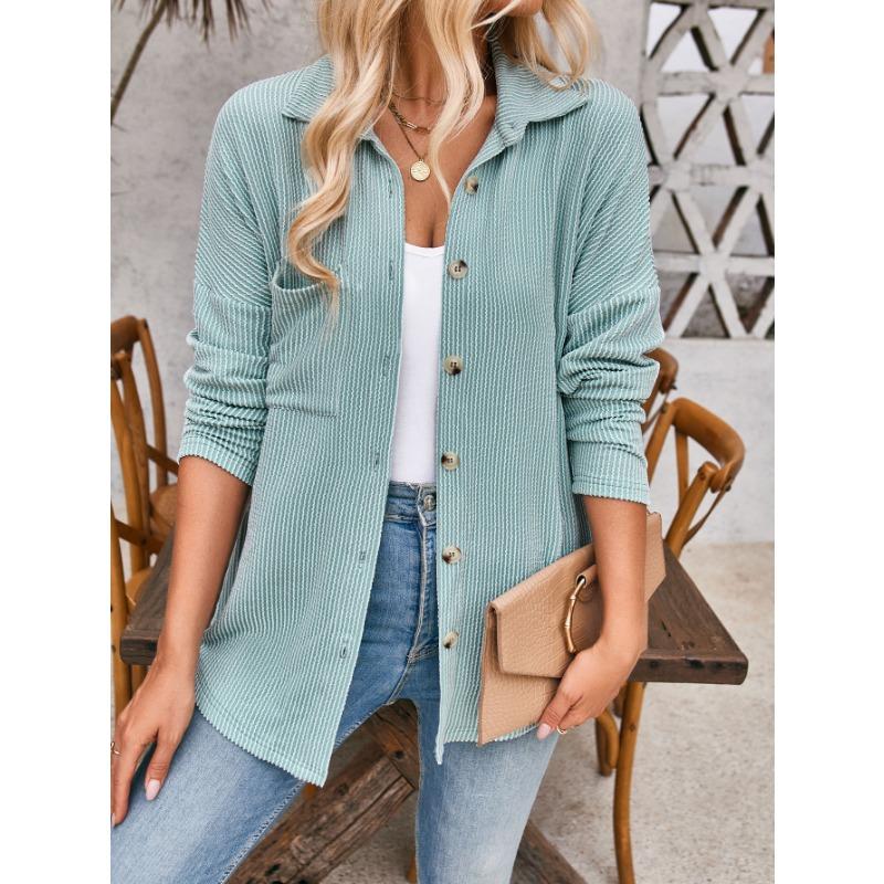 Весенне-осенняя женская полосатая рубашка с карманами и длинными рукавами, кардиган, куртка