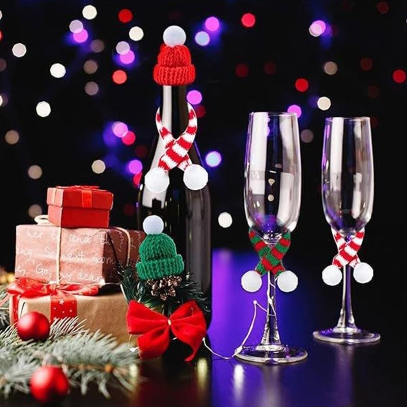 Пряжа ручной работы Костюм аксессуары для рождественской винной бутылки Удобное праздничное украшение для дома, офиса, вечеринки