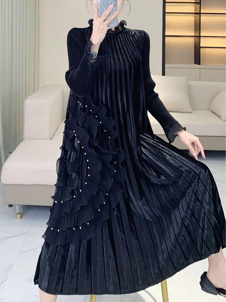 Элегантное бархатное платье большого размера высокого класса с обильной вышивкой и бисером