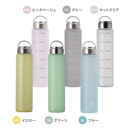 Atlas Water Bottle, 1000ml (1 Liter), Direct Drinking, with Measuring Tape, Time Marker, Handle, Lightweight, Easy To Clean, Wide Mouth, Large Capacit