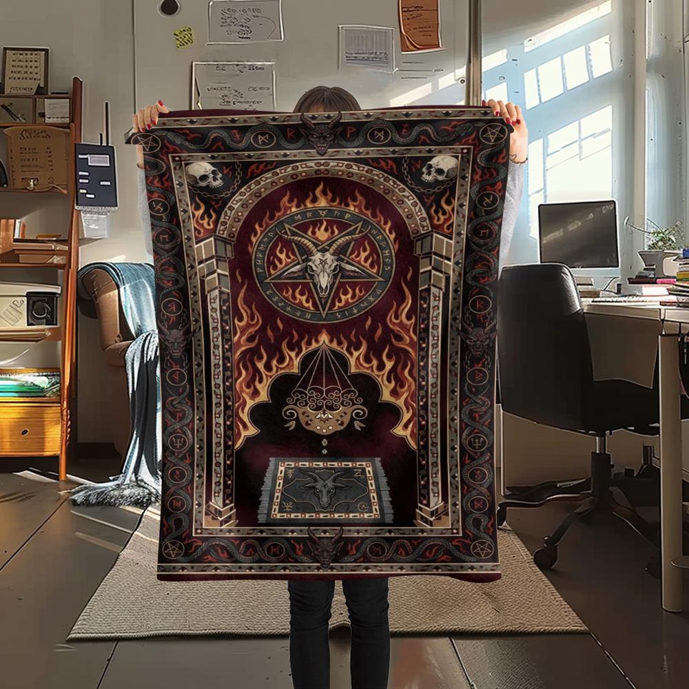 1Pc Demon Print Flannel Blanket, High quality Comfortable for All Seasons, Home Decor, Warmth and Comfort, Perfect for Christmas Gifts W94