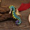 Vintage Enamel Inlaid Rhinestone Seahorse Brooch Pins For Women Man Trendy Colorful Animal Brooches Jewelry Gifts