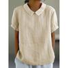 Womens Casual Peter Pan Collar Blouse Summer Loose Cotton Blouse Linen Tops Solid Color Short Sleeve Casual Ladies Breathable Shirt