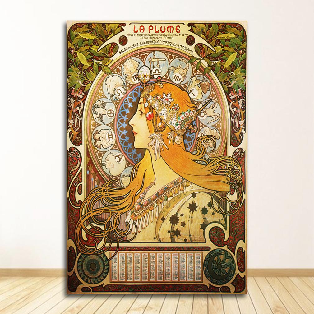 Винтажный декор комнаты тканевый настенный плакат с принтом шелковой ткани на заказ Альфонс Муха плакат холст плакат искусство украшение дома