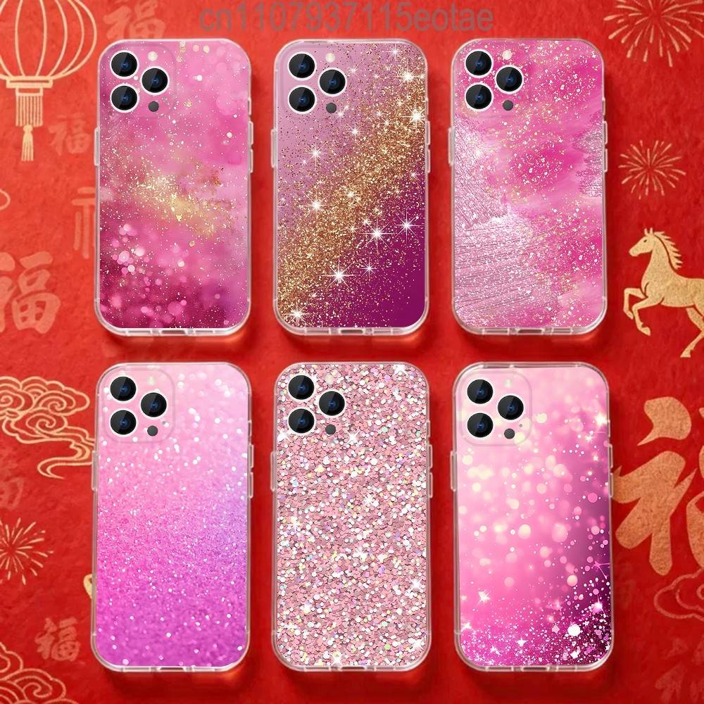 Потрясающий розовый чехол для телефона с блестками G-Glitter для iPhone 17,16,15,14,13,12,11 Pro,Max,Plus,X,XS,XR,SE4,E Mini Прозрачный чехол