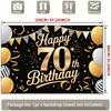 2D Happy 70th Birthday Backdrop Black Gold Ribbon Party Decoration