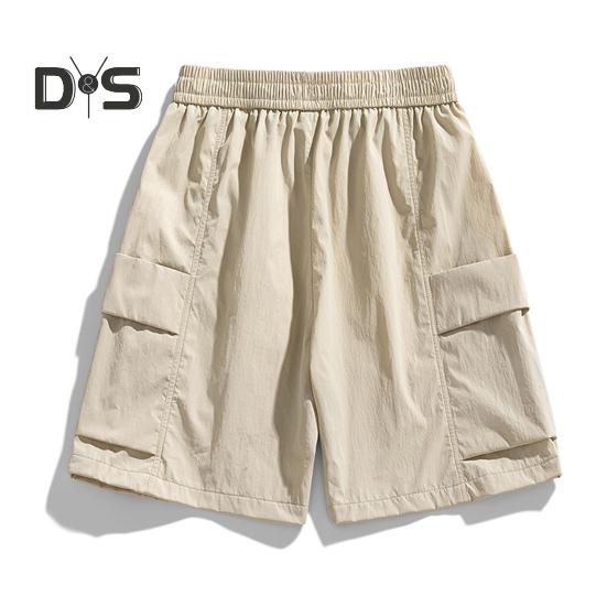 Мужские шорты, регулируемые, с эластичной резинкой на талии, спортивные шорты с несколькими карманами, однотонные, свободного кроя, повседневные шорты