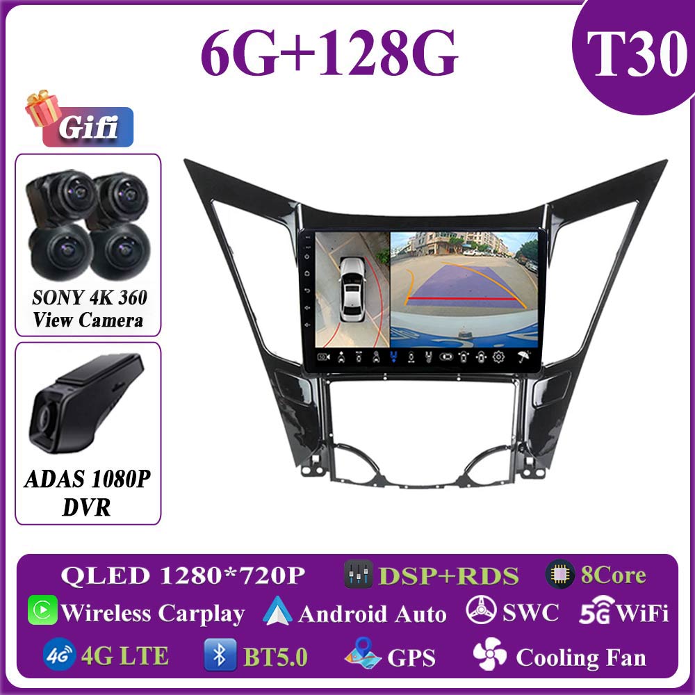 Android 16 pour Hyundai Sonata 6 YF 2009-2014, autoradio multimédia avec Carplay, GPS, lecteur DVD, caméra de tableau de bord, sans 2DIN