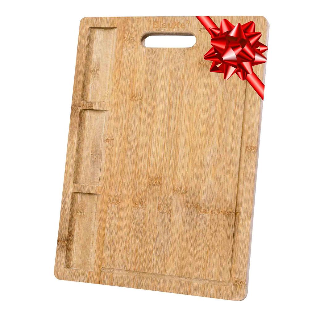 BlauKe® Деревянная разделочная доска для кухни 43x32см – Очень большая бамбуковая разделочная доска с желобком для сока, мясной блок, деревянная разделочная доска, поднос