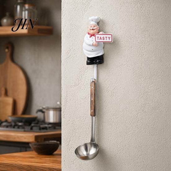 Removable Wall Hook Cute Chef Shape Hook, Strong Resin Kitchen No Punch Hole Adhesive Backing Decorative for Home Hang Utensils Dishcloths Aprons For