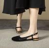 Fashion Retro Low-heeled Baotou Sandals Women's Summer New Suede Leather Pacthwork Ankle Buckle Back Strap Slingback Office Shoes Sandal
