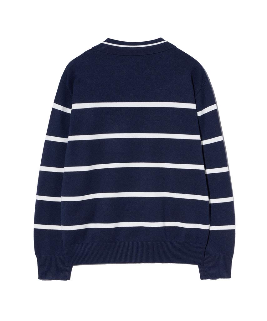 IRONYPORNO WHITELINE 86-Iroj365 Open-Neck Striped Long-Sleeve Knit Blue