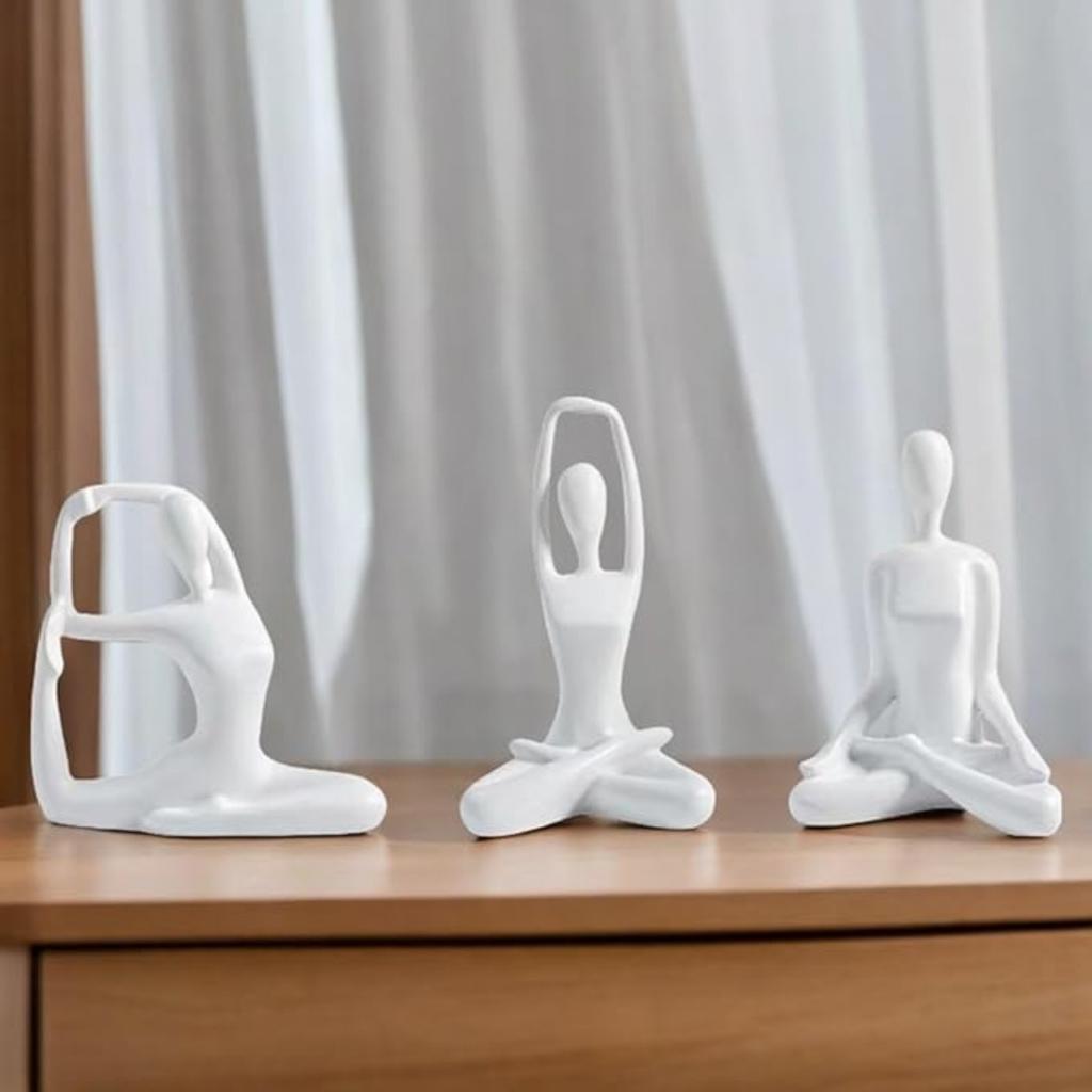 Resin Zen Yoga Figurines for Bookself, Meditation Yoga Statues Set of 3, Home Decor, Gifts