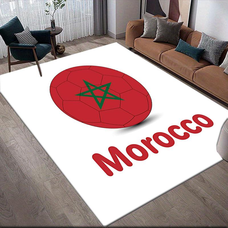 Morocco National Football Team Flannel Printed Carpet, Home Sofa Decoration for Living Room & Bedroom, Non‑Slip Play Flannel Floor Mat for Game Room