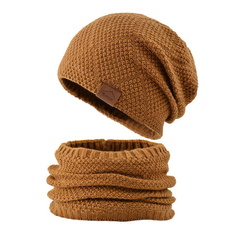 Men's Autumnn Winter Solid Color Knitted Hat and Scarf Set Thicken Warm Fleece Lined Cold-resistant Hat and Neckerchief for Men