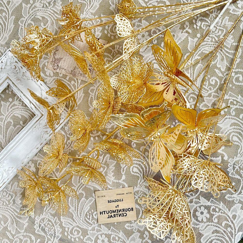 20pcs Butterfly Simulation Orchild Flower Heads Moth Orchid Fake Flowers Leaves  Home Decoration