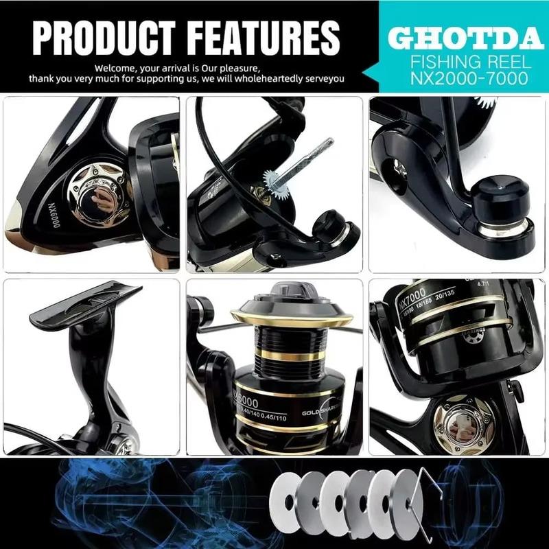 New High Quality Metal Spinning Fishing Reel Spool Seawater 5.2:1/4.7:1 High Speed Gapless Fishing Reel Waterproof Suitable for 1000-7000 Series