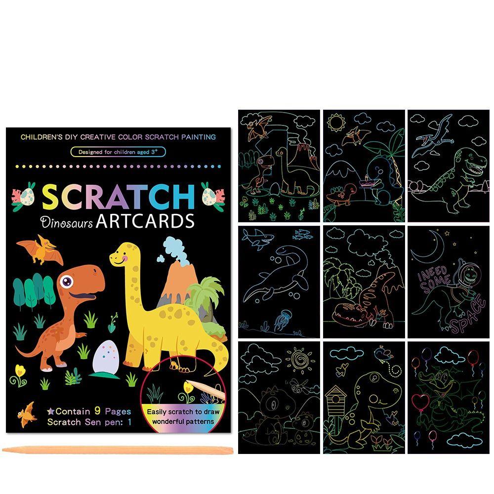 Dinosaur Drawing Board Scratching Card Paper Scratch Art Painting Paper Card Kit Art Painting Paper
