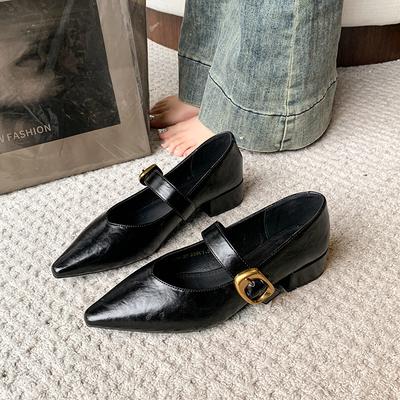 Европейская станция Туфли Мэри Джейн на толстом каблуке в британском стиле женские 2025 весна новые из мягкой кожи ретро с ремешком на подъеме и высоким каблуком