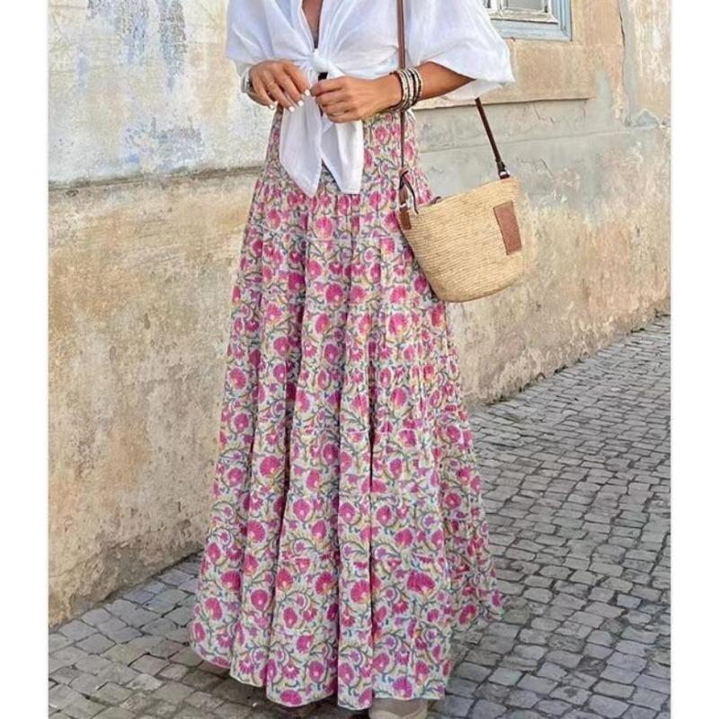 Женская летняя повседневная трапециевидная юбка с высокой талией и принтом, милая полукорпусная юбка