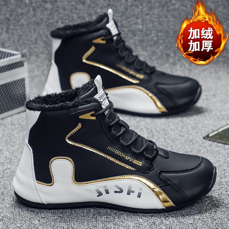 2024 зима новые бархатные мужские туфли утолщенные теплые модные мужские повседневные туфли корейская версия трендовые высокие спортивные туфли