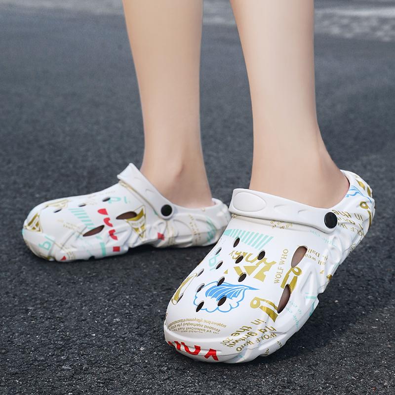 Мода 2024 года, модные дышащие тапочки для мужчин и женщин, уличные тапочки унисекс с принтом, садовая обувь, летняя пляжная обувь для пар, сандалии на платформе с противоскользящей подошвой