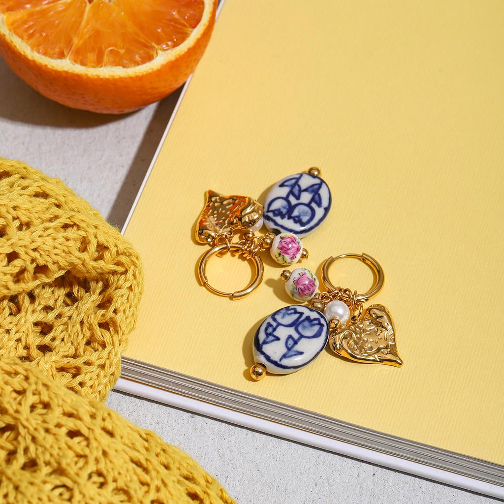 Youthway Новое поступление Позолоченная нержавеющая сталь Керамика Цветок Сердце Жемчуг Подвеска Серьги-капли Универсальные Женские Украшения Подарок