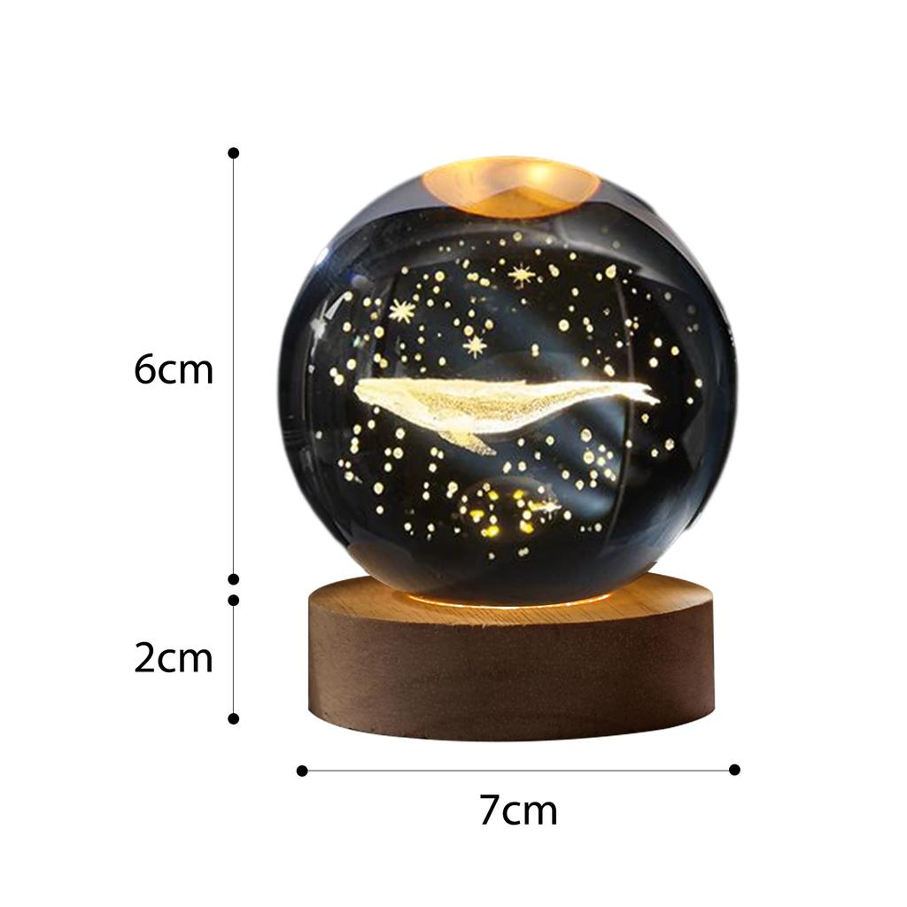Crystal Ball Night Light Crystal Ball Lamp 3D Engraved Milky Way System Crystal Ball with Wooden Base USB Charging Gift for Kids