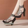 Большой размер 33-43 Элегантные хрустальные свадебные туфли Женские босоножки на платформе 2024 Лето Блочный высокий каблук 10 см Сандалии-гладиаторы Черные