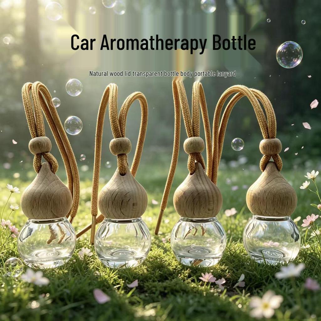 Прозрачная стеклянная ароматерапевтическая подвеска-бутылочка Fulu 8 мл с деревянной крышкой и внутренней пробкой