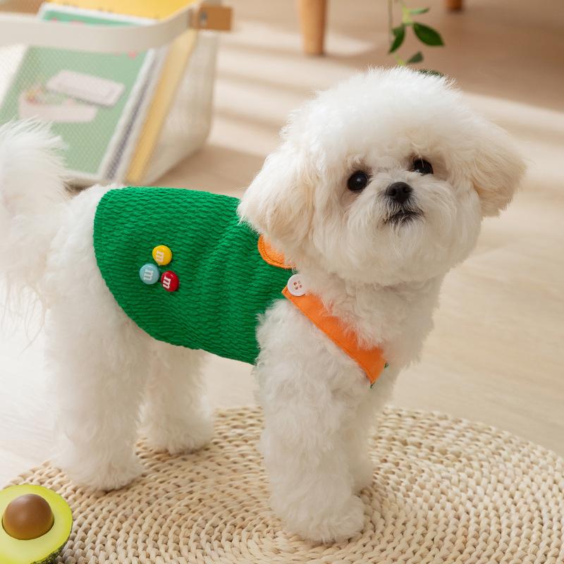 Spring and Summer Dog Cute Cartoon Fruit Sticker Show Traction Strap Cat Two Feet Teddy Bears Pet Clothes Dog Costume