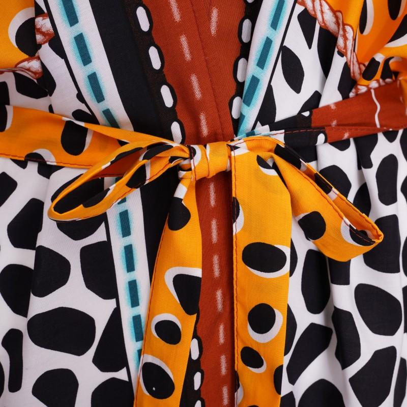 EDOLYNSA Boho Printed Kimono Dress Tunic Women Summer Clothes Plus Size Long Sleeve Bikini Wrap Dress Beach Wear Swim Suit Cover Up Q1414