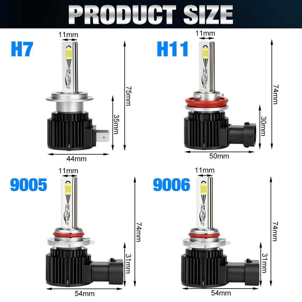 2 шт. Canbus H11 LED H7 H8 9005 HB3 9006 HB4 Светодиодные лампы для фар 6000K 70W 40000 лм Супер яркие 24-ядерные CSP Turbo Фары DRL Противотуманные фары Ходовые огни