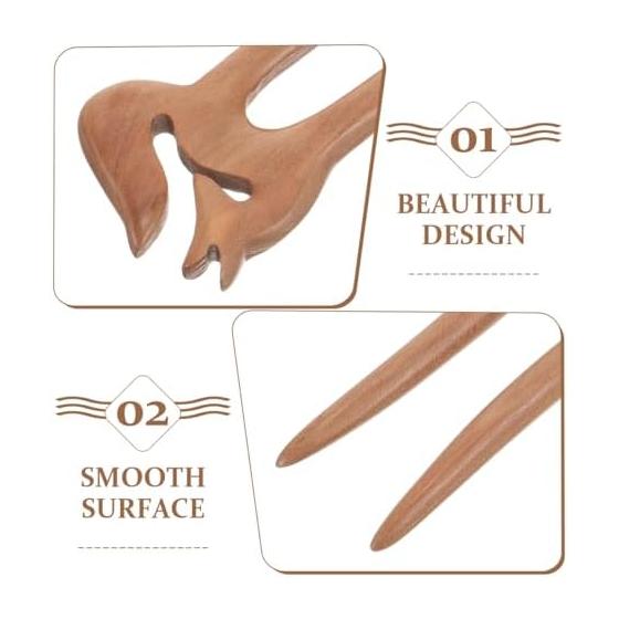 Healvian Wooden U-Shaped Hairpin, Peach Wood Hair Stick, Women's Hair Accessories for Graduation, Wedding, Parties, Classic Vintage Style