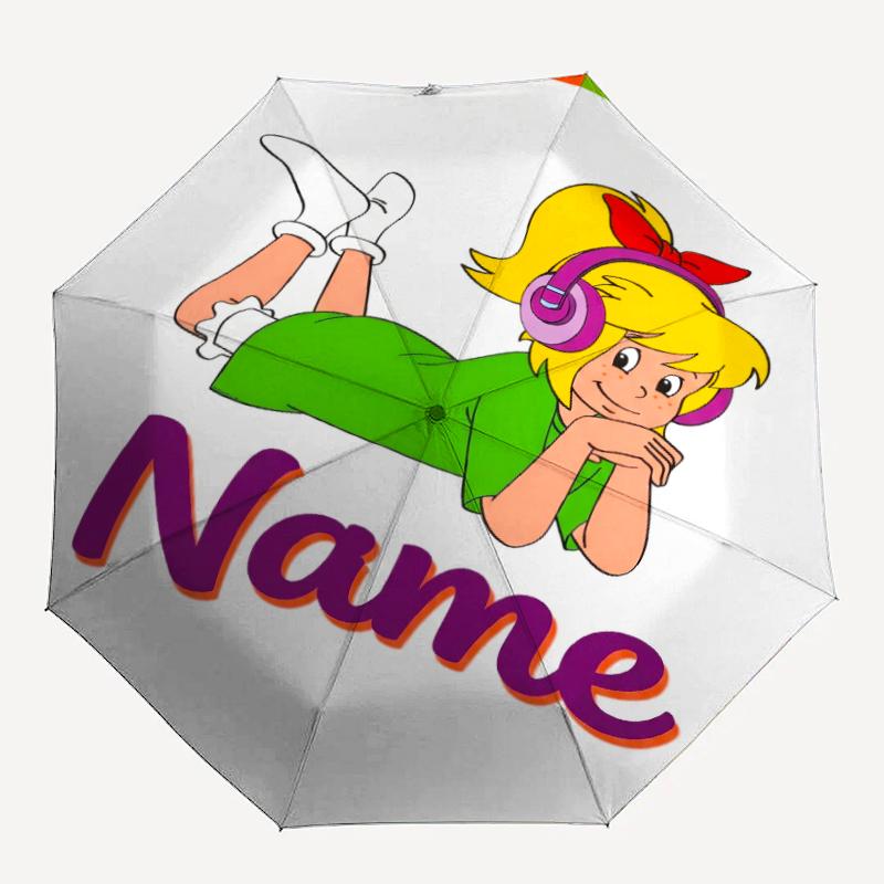 Custom Name Bibi Blocksberg Theme Automatic Umbrella, Lightweight & Portable, 8 Rib, Perfect for Outdoor Travel, Birthdays, Christmas, Gifts.