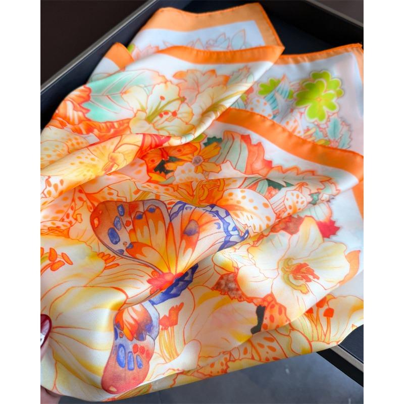 Women S Butterfly Printed Silk Like Square Scarf For Spring Summer Sun Protection