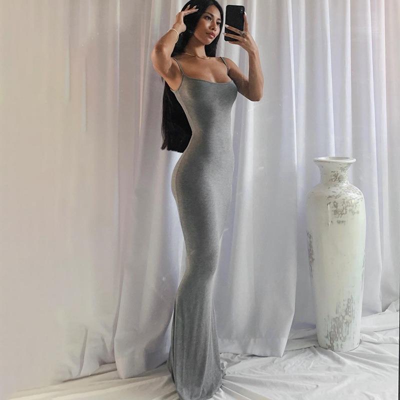 Fashion Elegant Strap Women's Dress Sexy Club Slim Fit Solid Party Long Dress Women Summer High Waist Office Lady Casual Dresses Female Clothing 25079
