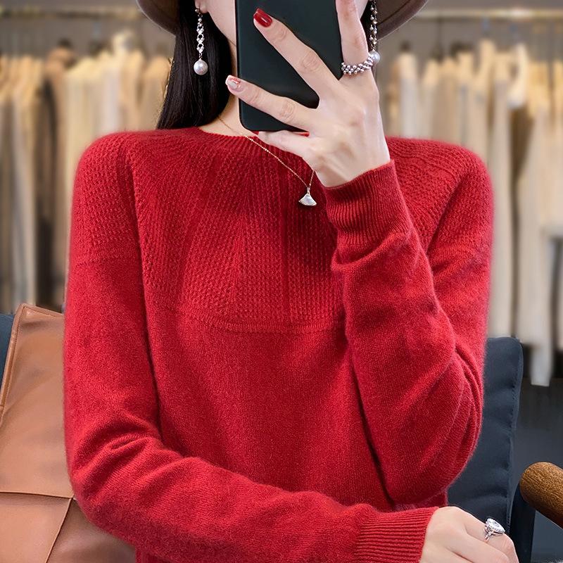 Wool Sweater Women Autumn Winter Pullovers O-Neck Hollow Long Sleeves Cashmere Knitwear Female Basic Bottoming Shirt
