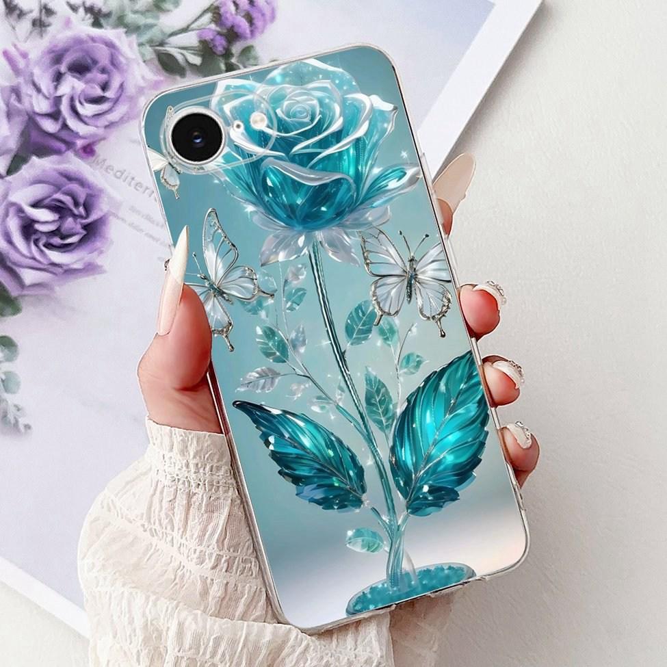 Clear For iPhone 16e A3212 A3409 A3410 A3408 Cover For iPhone 16e Case Fashion Luxury Flowers Cute Funny Painted Soft Bumper