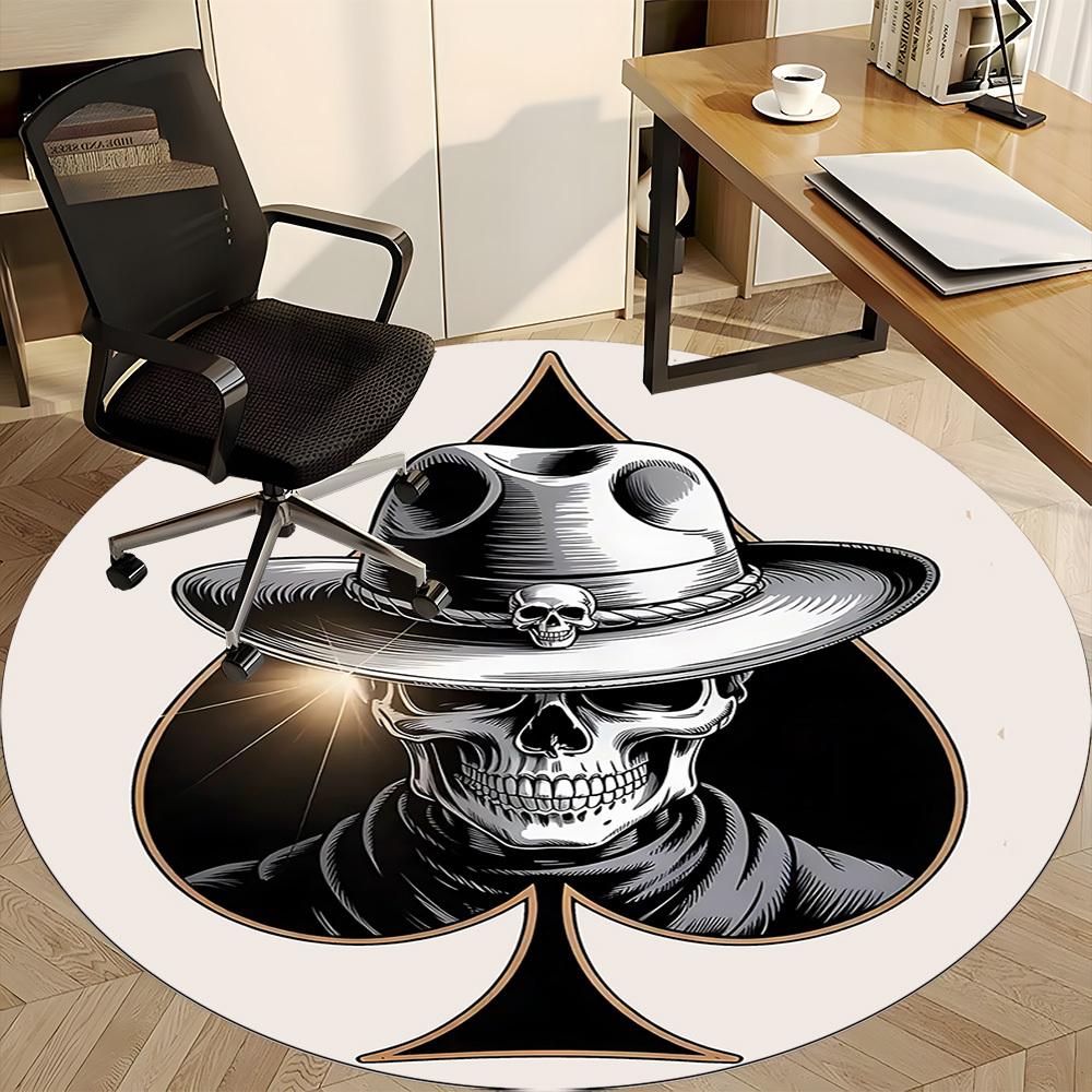 1pc Skull Ace Office Round Area Rug, Under Office Chairs Bedroom Living Room Home Decor, Room Deco, Available in Various Sizes